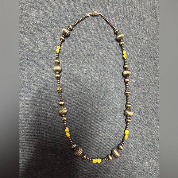 Sterling Silver Pearl Necklace with palomino turquoise nuggets